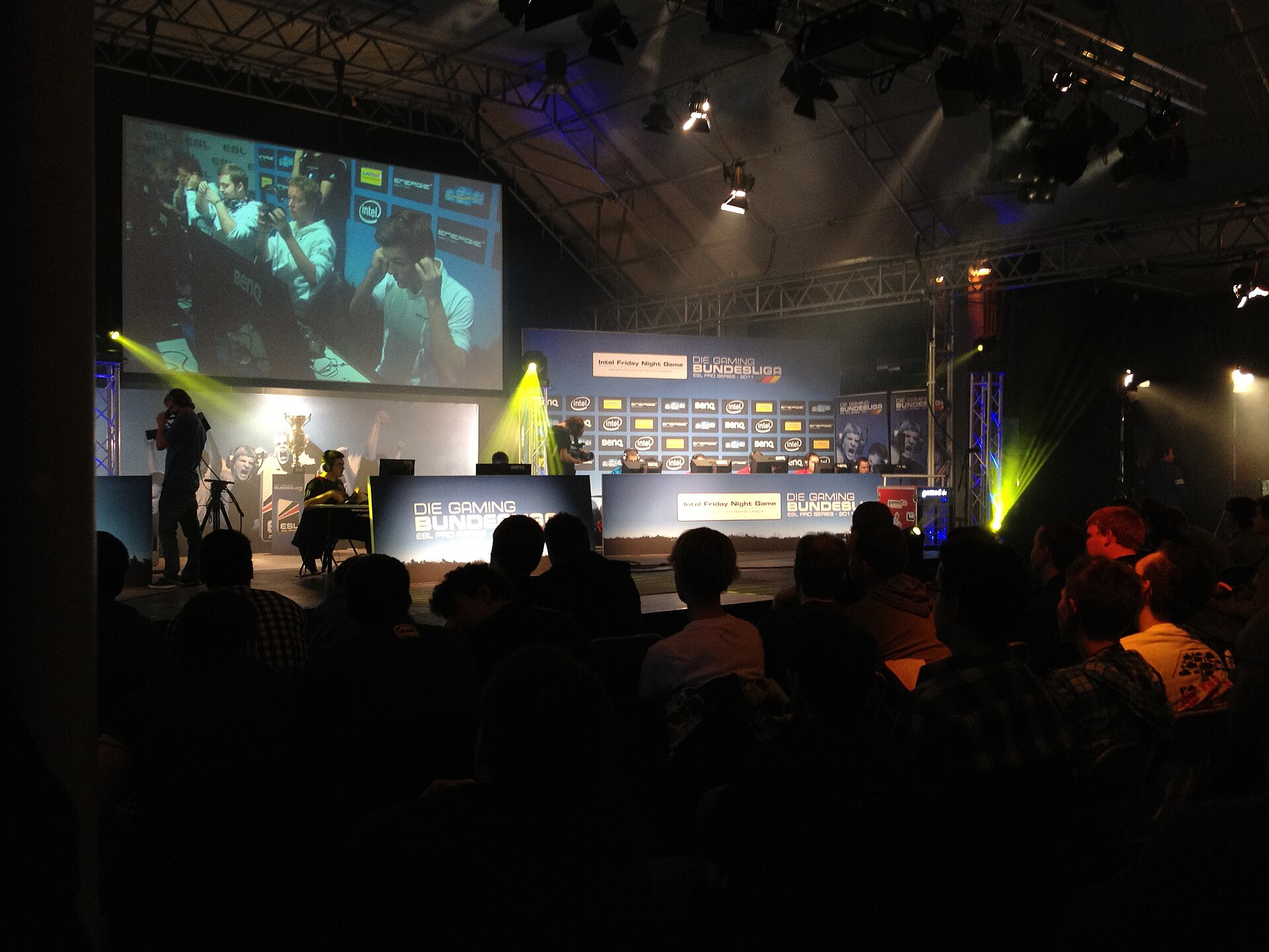 Stage lighting above an esports arena